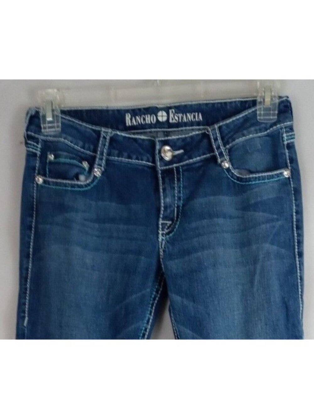 Rancho Estancia Jewelled Whiskered Distressed Embroidered Jeans Size 29 - Picture 4 of 10